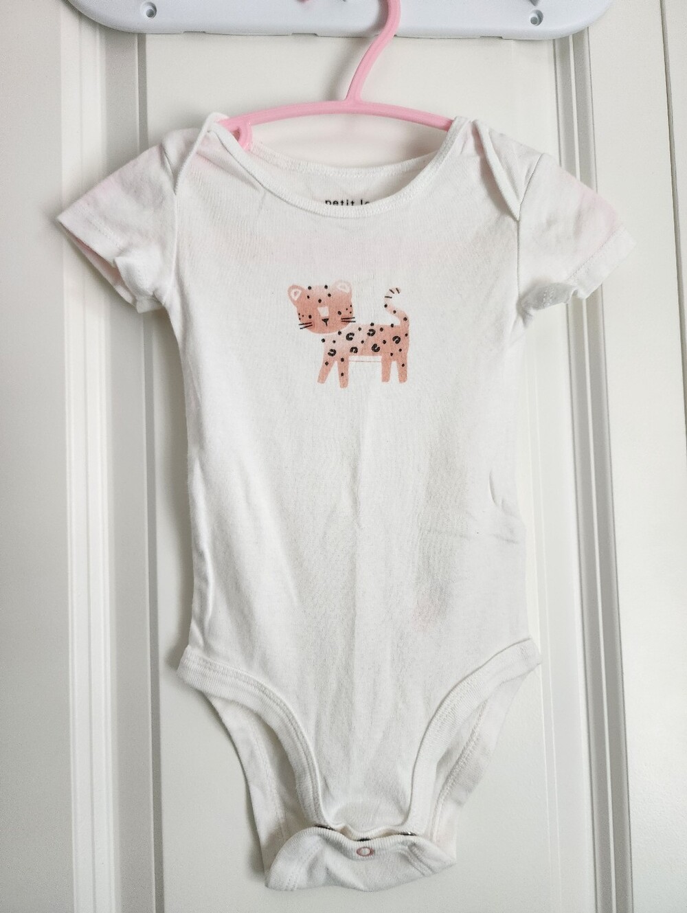 2/$10 Petit Lem Pink Leopard White Onesie - Sz 9 Mo